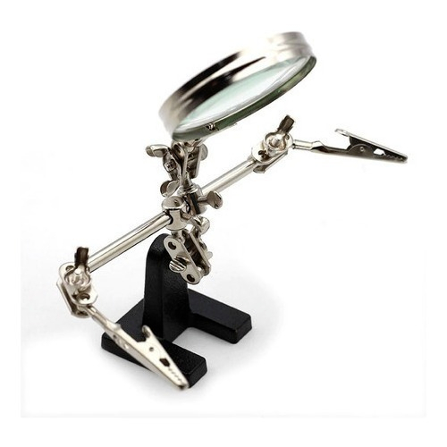 Suporte Com Lupa Para Bancada Garra Jacaré Terceira Mão Manutenção Celular Ferramenta