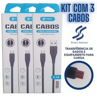 Kit com 3 cabos de carregamento e dados - marca Sumexr - modelo V8 - Micro USB