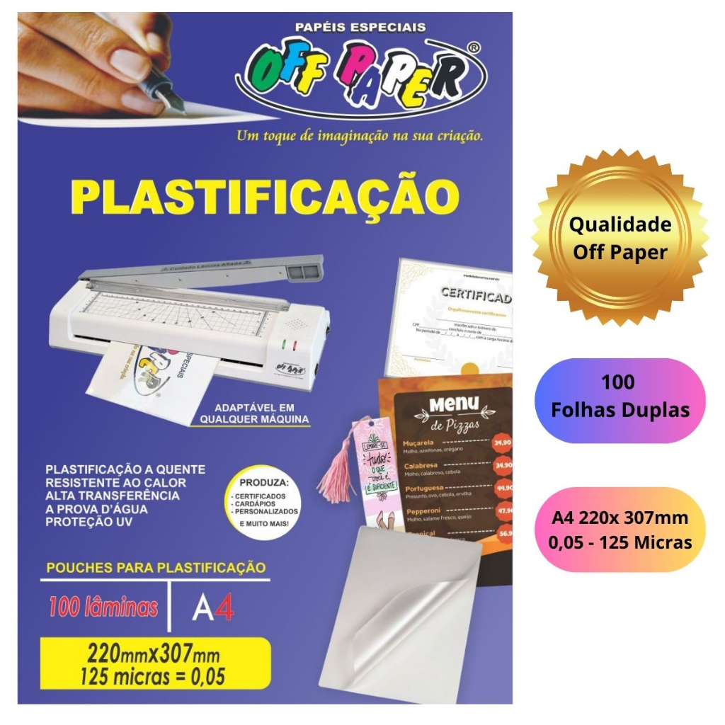 Plástico Para Plastificação A4 - POLASEAL 125 Micras 100 fls Off Paper ...