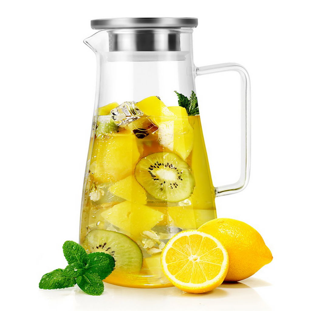 JARRA DE VIDRO 1,5 LITROS SUCO AGUA CHA COM TAMPA HERMETICA INOX