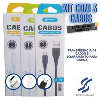 Kit com 3 cabos de carregamento e dados - marca Sumexr - Escolha no anúncio