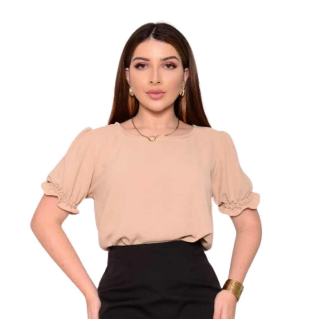 Blusa Feminina Manga Longa Em Tecido Crepe