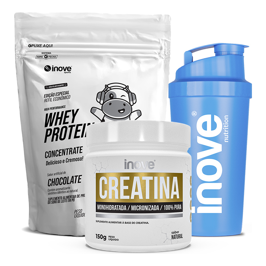 Whey Protein 100% Concentrado Puro Refil 920g Inove Nutrition + Creatina Pura 150g + Coqueteleira – WPC