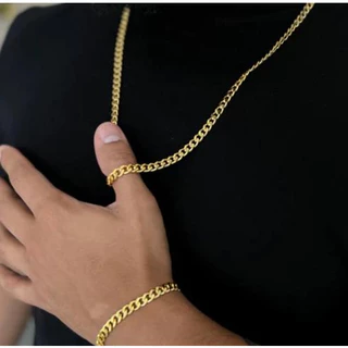 Kit Corrente E Pulseira Banhado Dourado Masculina