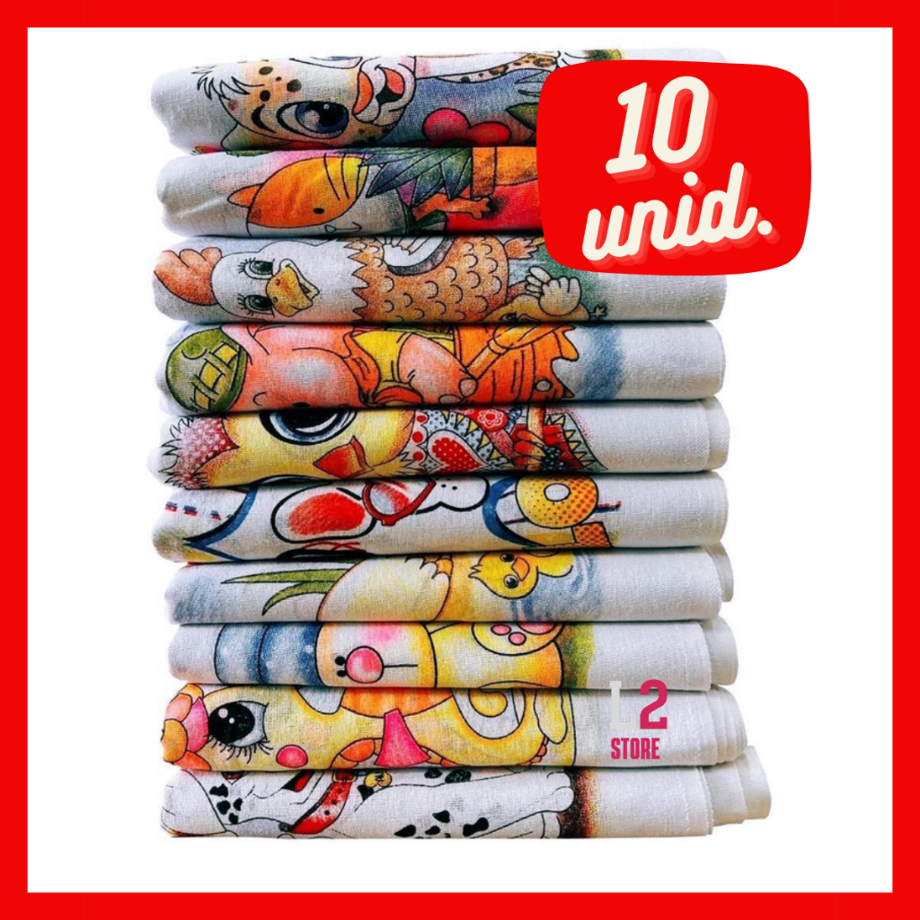 Pano De Prato Estampado Bainha Kit Com 10 Peças