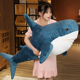 Tubarão de Pelúcia 45/60/80cm Macio Super Fofo e Estiloso com Detalhes Bordado Almofada Decorativa de Bicho