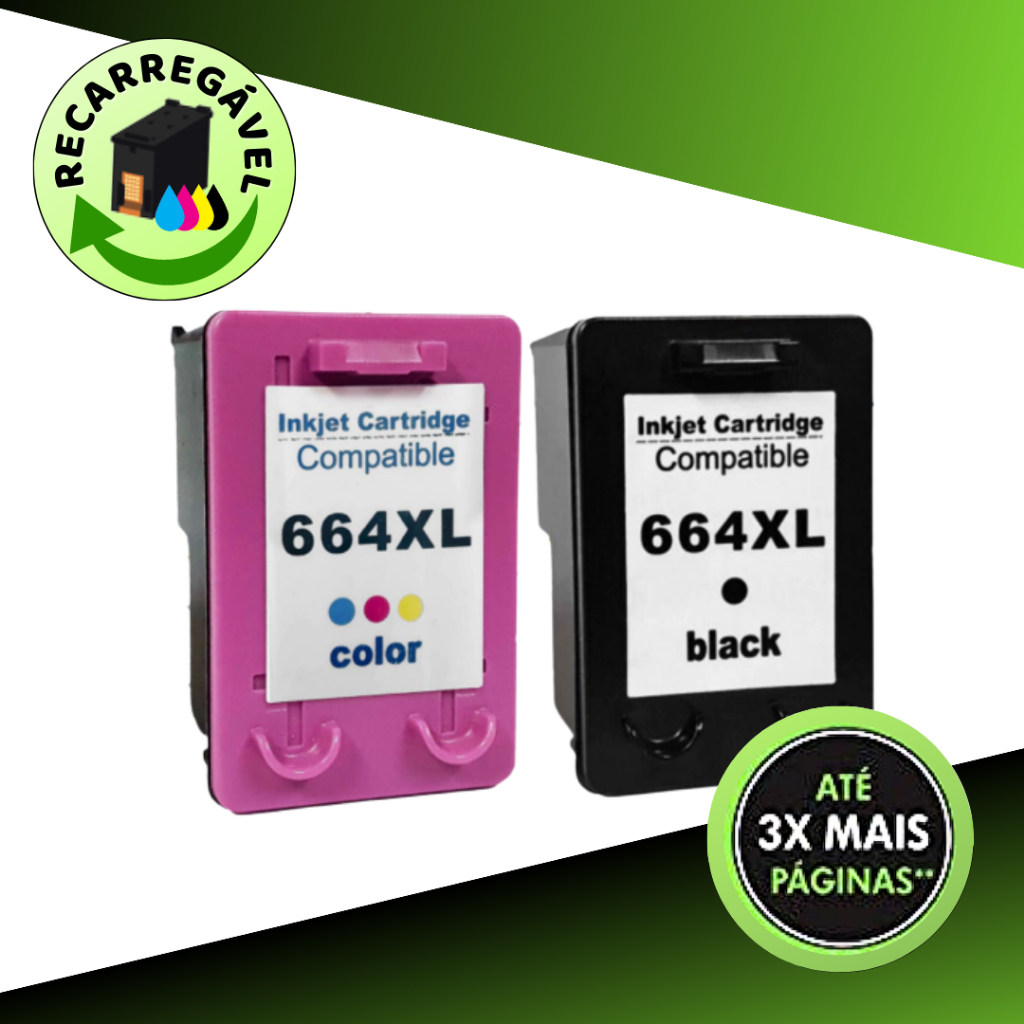 Kit Cartucho 664 RECARREGÁVEL Para Impressora Hp 2136 2676 3776 5076 ...