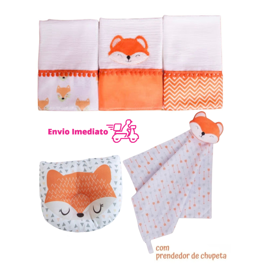 Naninha para bebe + Travesseiro bebe + Fralda pano de boca 3 Pçs