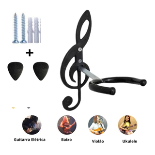 Suporte de parede para violão modelo Clave de Sol - Fácil Instalação, kit completo para instalação, Suporte Robusto, Acompanha 2 paletas