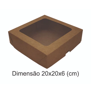 Caixa De Presente Visor Kraft - 20 unidades - 20x20x6 (cm)