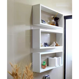 Nicho retangular branco, uma unidade, para organização e decoração, para banheiro, quarto, sala, cozinha.