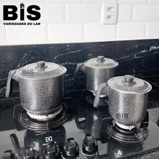 Conjunto Fervedor Leiteira Caneco 3 Peças Em Aluminio Com Tampa N12-14-16 Preto Craqueado