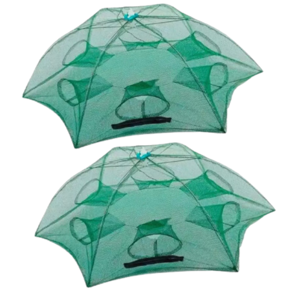 KIT 2 Redes Armadilha Covo Retrátil Peixe Siri Camarão Lambari Isca Viva Alevino 6 Entradas