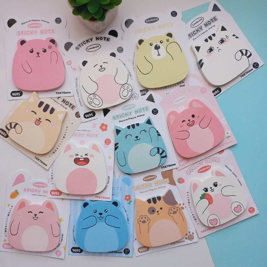 Bloco Autoadesivo Anotações Notas Gatinho Coelhinho e Ursinho