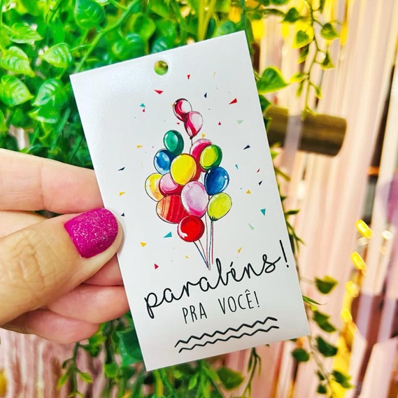 50 Tags de Aniversário, Tag para presente, Tag parabéns, Tag sacola