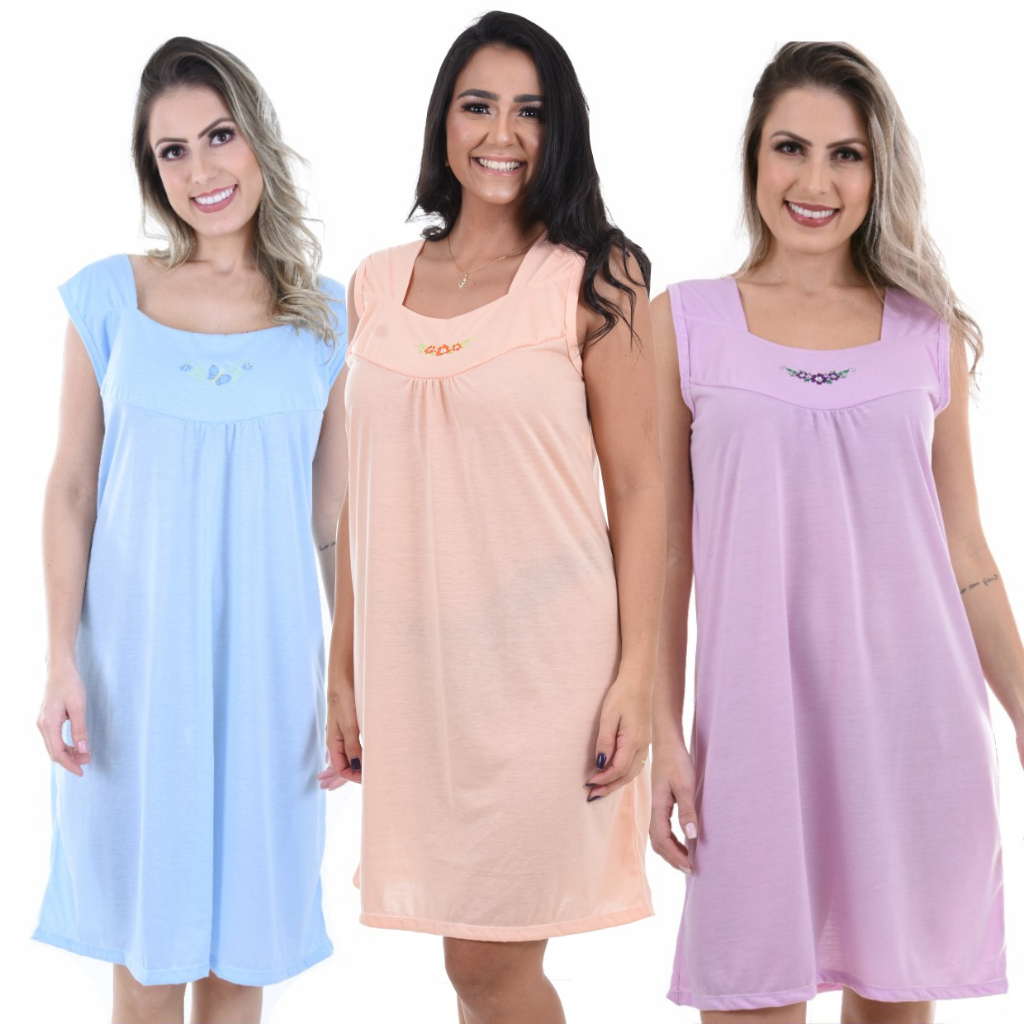 Kit 3 Camisola Feminina Regata Lisa De Malha Super Confortável Senhora Idosa Promoção
