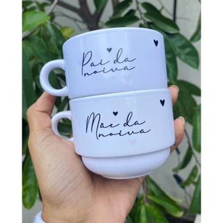 KIT Xícaras Personalizadas Minimalista Corações Casamento Pai e Mãe dos noivos, Padrinhos Etc