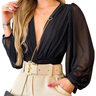 Bore Body Manga Longa Plus Size Transpassado Decote V - Criz