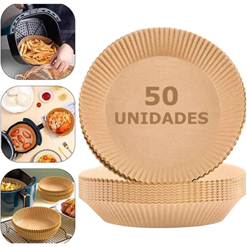 50 peças Forma De Airfryer Descartavel Antiaderente De Papel Cozinha Redondo Fritadeira Cozimento Protetor Forro Tapete 50Pçs