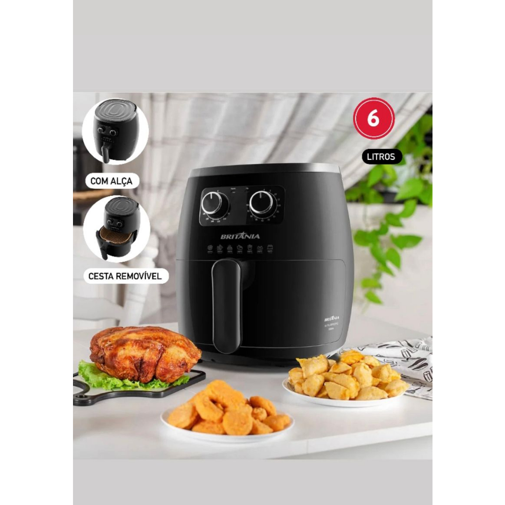 Fritadeira Air Fryer Britânia Tamanho Família 6 Litros Revestimento ...