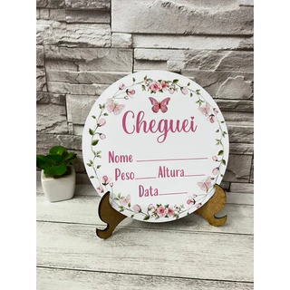 Placa Cheguei tema Flores e Borboletas Jardim encantado em Oferta na Shopee