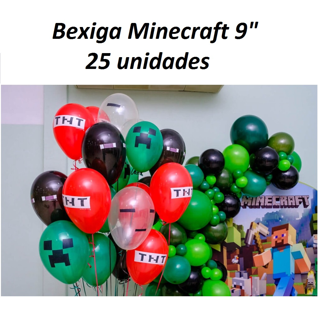 34 peças Balões de Minecraft Kit 12 Balões coloridos de látex com  bandeiras e placas de bolo crianças Pixel Jogos Decorações temáticas de  festa de aniversário