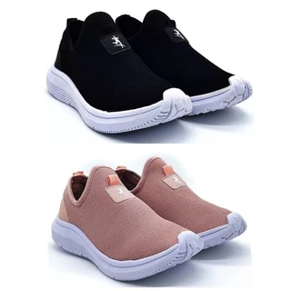 Kit 2 Tênis Feminino Meia Calce Fácil Academia, Musculação, Caminhada, Casual Slip On Confortável