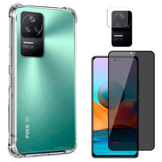 Kit 3X1 Xiaomi Poco F4 5G - PelículaPrivacidade Ceramica 9D + Capa Transparente TPU + Pel Camera