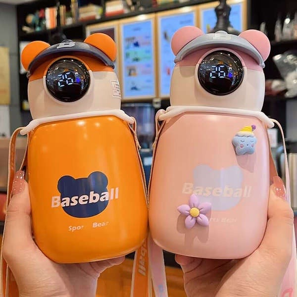 Garrafa Térmica Personalizada De Urso Infantil Com Alça Com Visor de Temperatura Capacidade 450ML