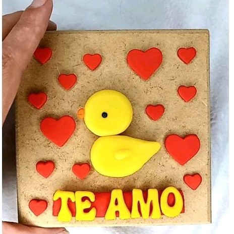 Caixa Kit Presente Patodavida Anéis Chaveiros e Cartão Artesanal MDF Pato