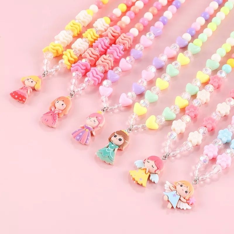 Kit Colar e Pulseira Princesas Disney Conjunto Infantil de Miçanga