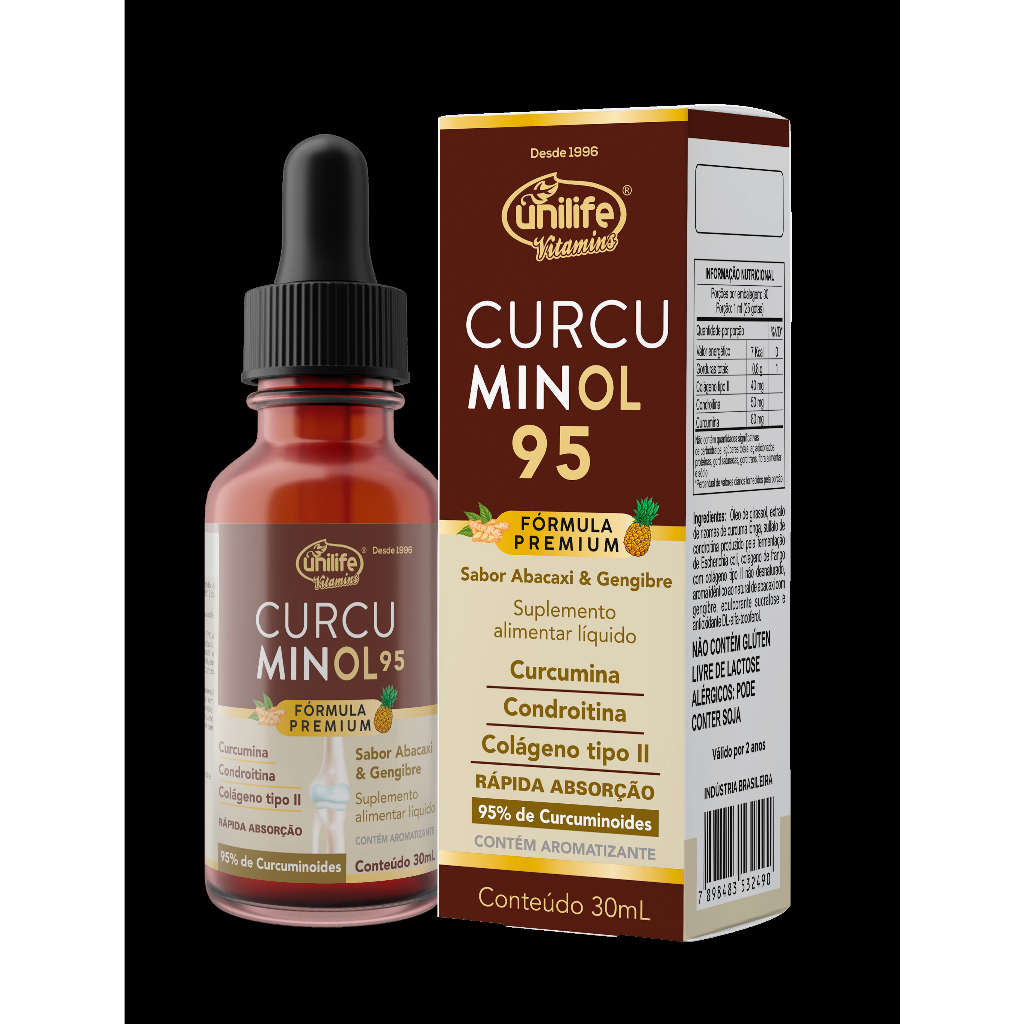 CURCUMINOL GOTAS 30ML CONDROITINA E COLAGENO TIPO 2 CURCUMA SBR ABACAXI ...