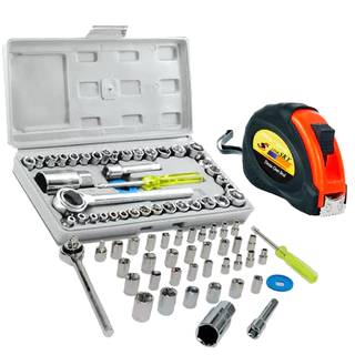 Kit Jogo Chave Catraca Reversível Soquetes 40 Peças + Maleta + Trena Emborrachada 3m Sortidos em Oferta na Shopee