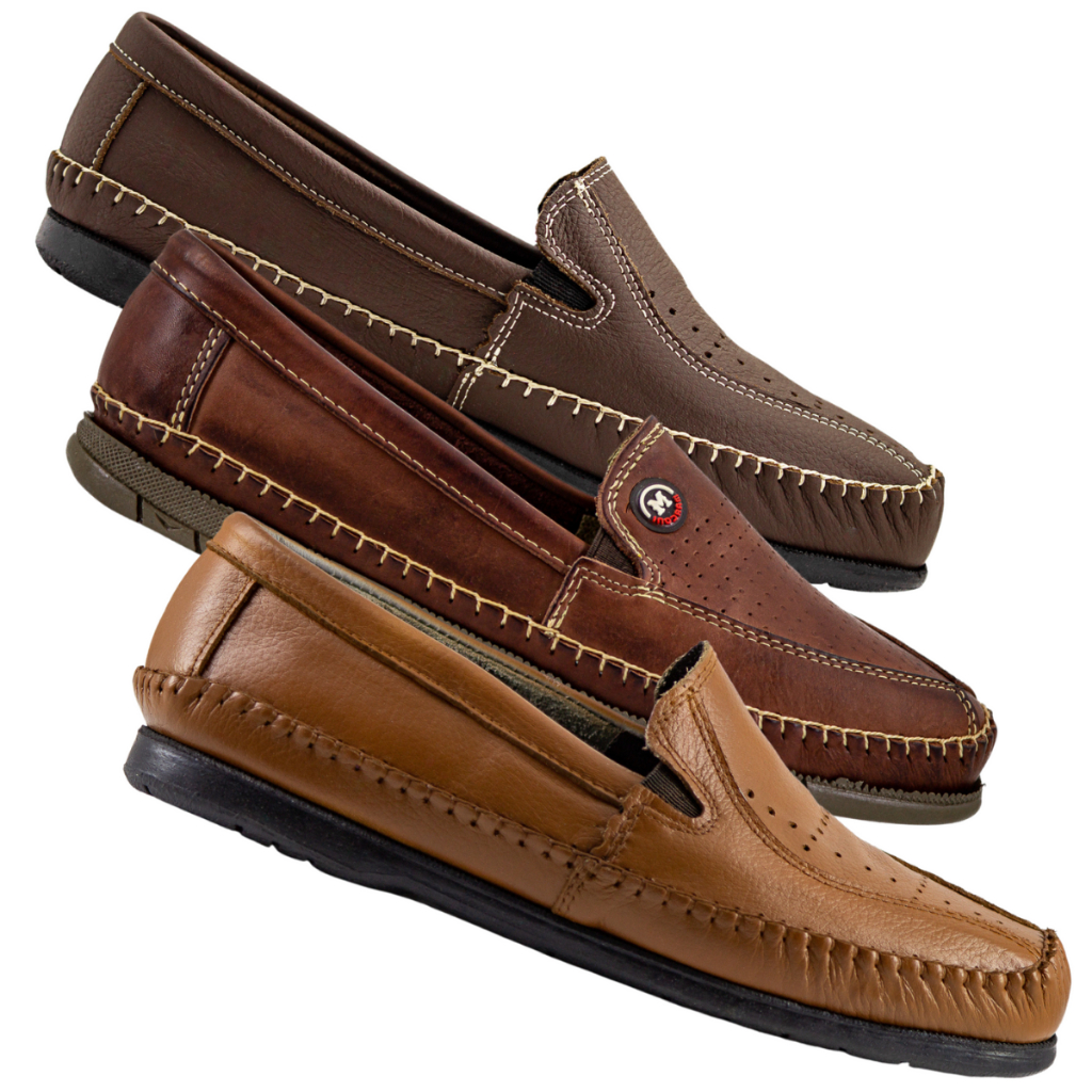 Kit 3 Pares Sapatos Couro Legítimo Masculinos Mocassim Ortopédico Sapatilha Calce Facil Sola Antiderrpante Calçado Antistress