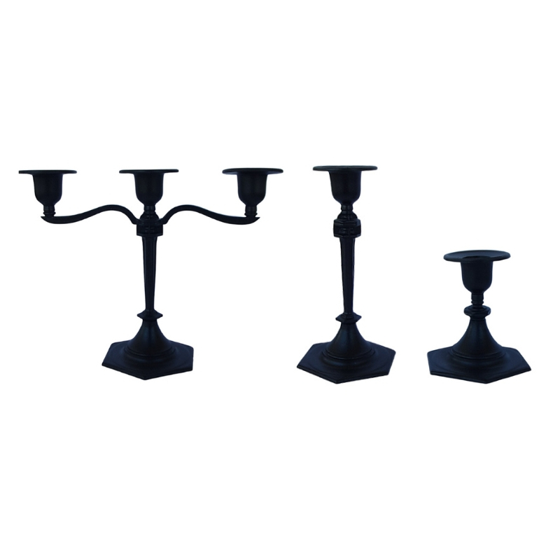 Trio De Castiçal Preto - Decoração Elegante Para Seu Lar.