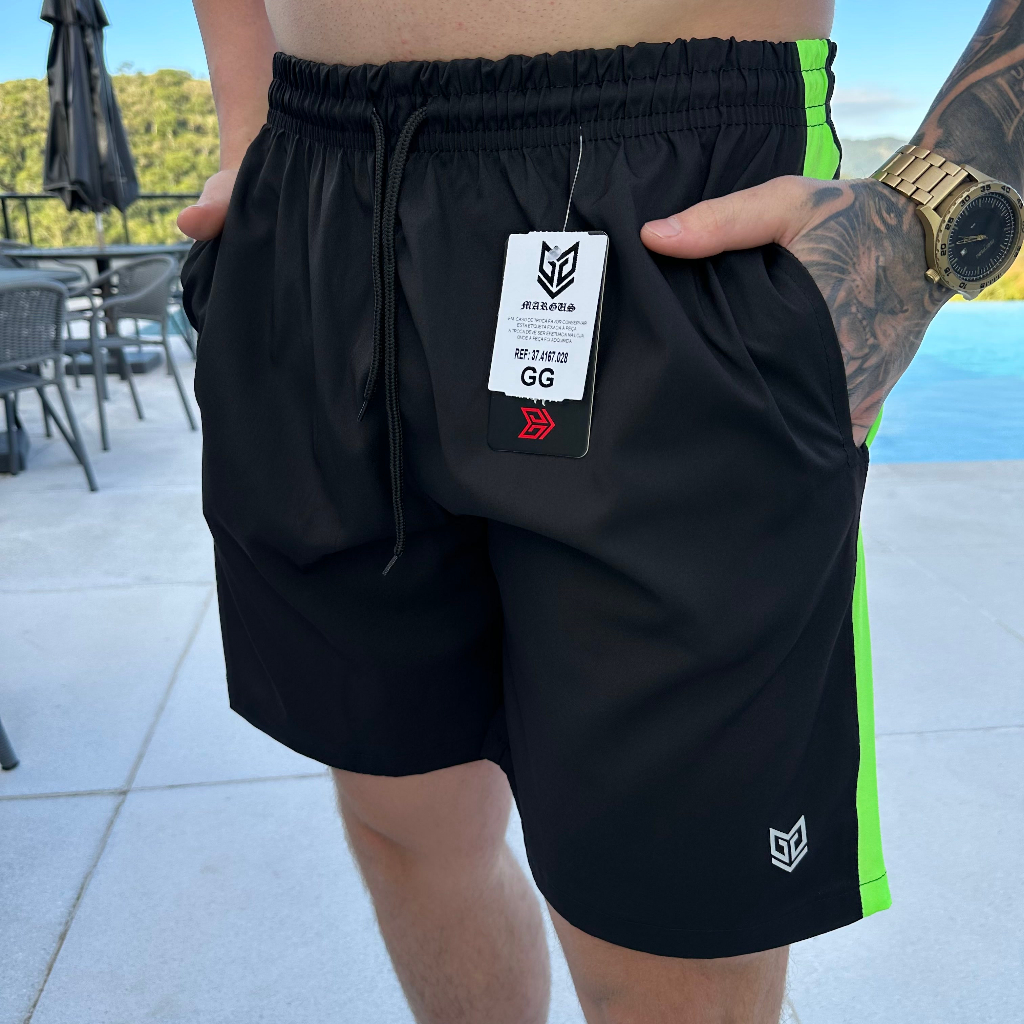 Shorts Elastano Masculino Bermuda Tactel Academia com Faixa Margus