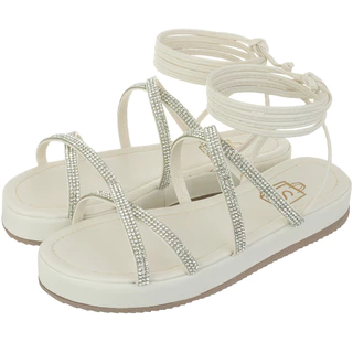 Sandália Feminina Flatform Amarração e Tira com Brilho
