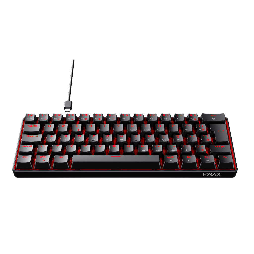 Teclado Mecânico Gamer Hyrax, HCK61 Thunder, ABNT2, Switch Huano Blue - Led Vermelho