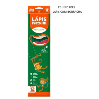 Caixa De Lápis com 12 unidades Lápis Preto Grafite Com Borracha Hb Verde Sextavado Leo E Leo em Oferta na Shopee