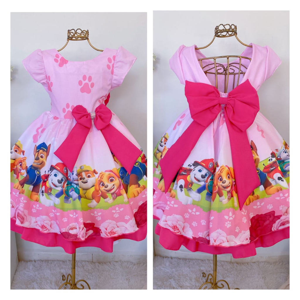 Vestido Infantil Menina Patrulha Canina Festa Luxo Promoção | Shopee Brasil