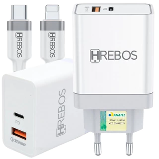Carregador Celular Smartphone Turbo PD Saída USB-C Com Cabo Para iPhone Lightning Compátivel iPhone 13 Tipo C
