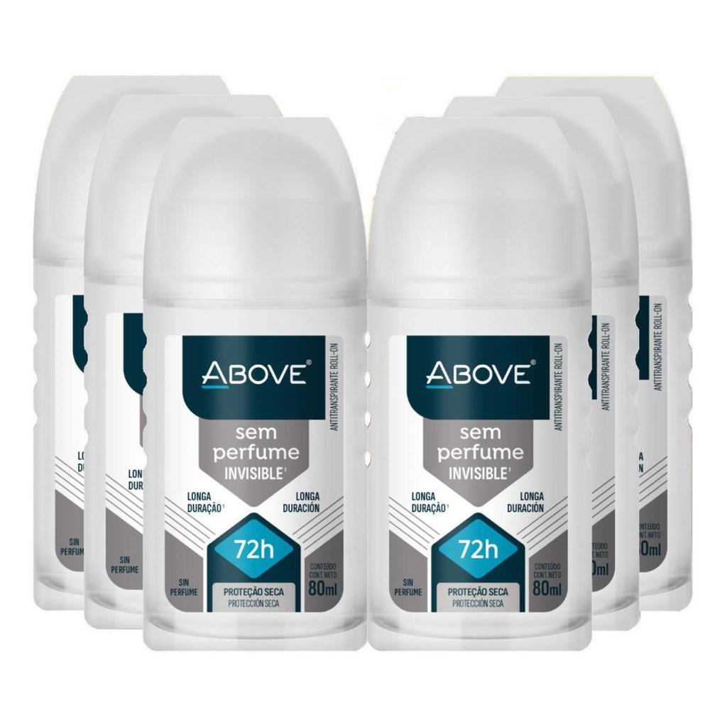 kit 6 Desodorante Above Unissex Roll On Sem Perfume Invisible 50ml ...