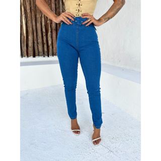 Calça Jeans Colada Com Elastano + Cinto Roupa Feminina Jeans claro