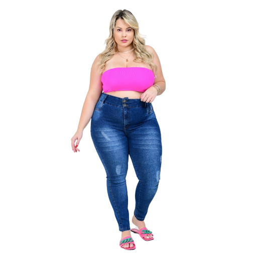 Calça Plus Size Feminina Jeans Cintura Alta Com Lycra fashion