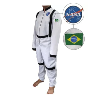 Fantasia Macacão Astronauta Infantil e Adulto Luxo Nasa Brasil Bordado - Cosplay
