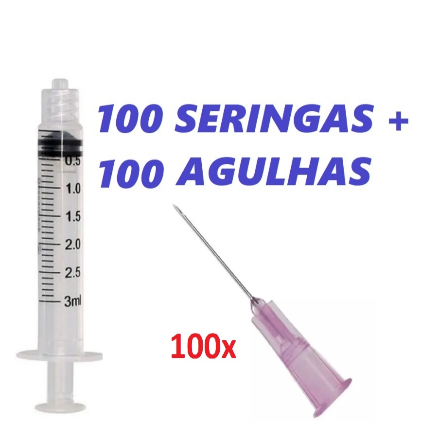 Kit 100 und Seringas 03 ml bico Rosca + 100 und Agulha 20x0,55 Roxa ...