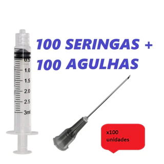 Kit 100 und Seringas 03 ml bico Rosca + 100 und Agulha 25x0,7 Cinza