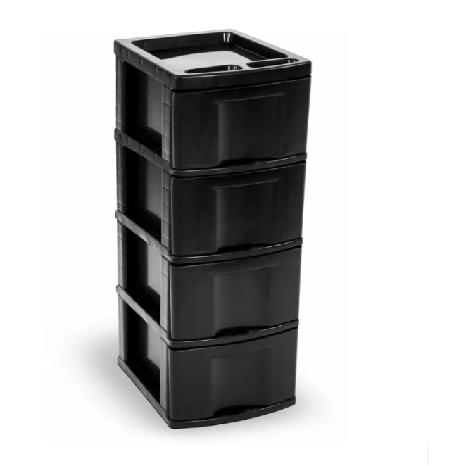 Gaveteiro Organizador Preto com 4 Gavetas Grandes