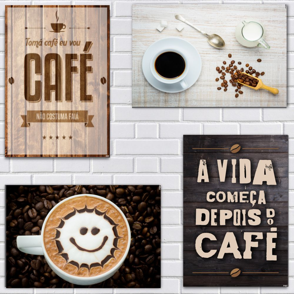 Kit Com 4 Placas Decorativas Em Mdf -tema Café Cafeteria | Shopee Brasil