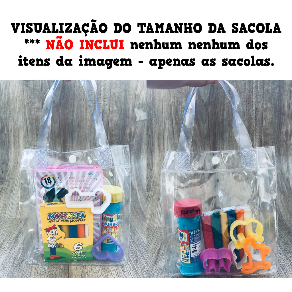 2 a 10 Sacolinhas de pvc com alça e botão transparente / Embalagem ...